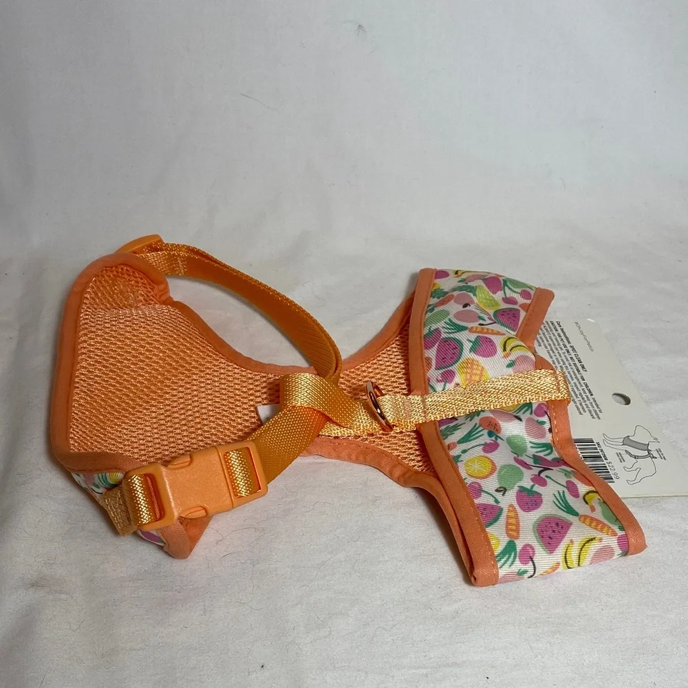 Oh joy! Dog Harness in a Fun Fruit&Veggie patten & orange web Size-M NWT